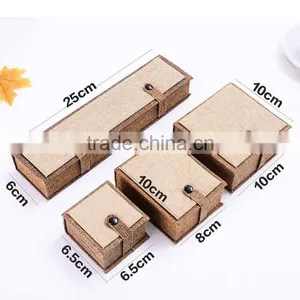 High Quality Natural Linen Fabric Paper Gift Storage Box Jewelry Bracelet Bangle Necklace Earrings Set Case Box thumbnail-2