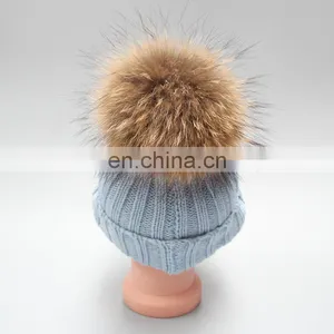Winter Wholesale Kids Poms Hat Children Hat With High Quality Raccoon Poms thumbnail-4