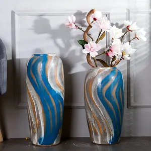 Classical Hand Made Color Paint Blue Jingdezhen Ceramic Vase For Artificial Flower Decor thumbnail-4