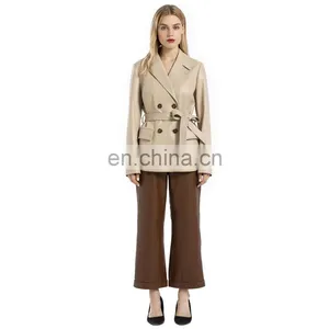 Women Genuine Leather Short Jacket Blazar With Belt thumbnail-3
