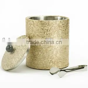 Hot Sale Gold Color Stainless Steel Material Leather Covered Ice Bucket With Tongs KL-A220 thumbnail-1