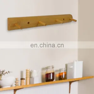 Durable 5 Hooks Modern Bamboo Wall Mounted Coat Hat Rack Bamboo Entryway Hanger thumbnail-3