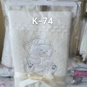 Factory Cheap Wholesale Knitted Baby Shawl and Blanket With Cap Set thumbnail-1