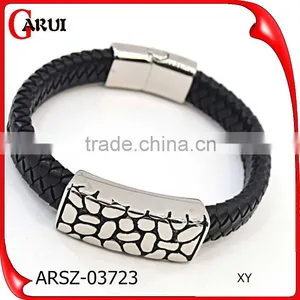 Fashion Jewelry Best Selling Items Engraving Logo Bio Magnetic Mens Leather Bracelet thumbnail-2