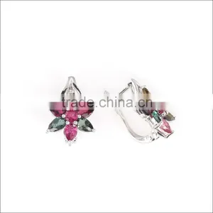 925 Sterling Silver Muilti Color Clip on Earring A Quality Clear Genuine Tourmaline thumbnail-2