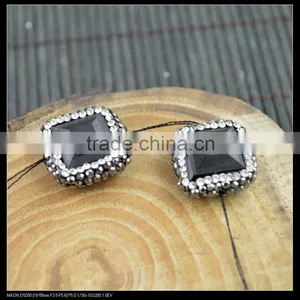 LFD-0063B Wholesale 18*19MM Druzy Black Stone Square Shape Pave Rhinestone Connectors Beads Jewelry Finding For Bracelet thumbnail-3