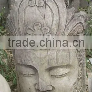 Chinese Antique Hand Carved Wooden Buddha Head thumbnail-1