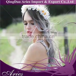 Fashion Straight Hair Center Part Bang Mixed Color Gray Synthetic Lace Front Wig thumbnail-1