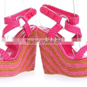 Woven Wedged Peep Toe Hills With Rose Linen Big Size thumbnail-2