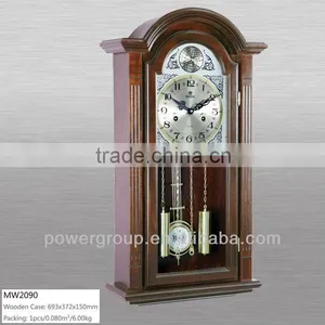 Wall Clocks With Picture Frame Wooden Case Silver Dial and Gold Pendulum CE/FCC/ISO Standrad MW2090 thumbnail-1