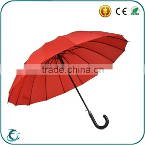 High Quality 16 Ribs pu Leather Handle Windproof Straight Umbrella thumbnail-1