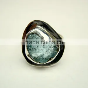 Aquamarine Raw Natural Gemstones Fashion Ring, 925 Solid Sterling Silver Adjustable Rings, Brazilian Aquamarine Rough Gemstones thumbnail-4