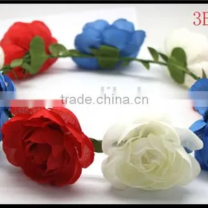 2016 Hot Sale Flower Girl's Flower Crown Halo Hair Wreath White/Blue/Red Flower Wreath Halo thumbnail-1