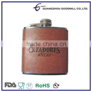 Promotional Stainless Steel Hip Flask With RED PU thumbnail-1