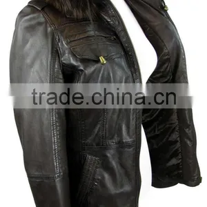 Ladies Genuine Leather Jacket With Fur thumbnail-3