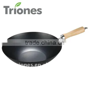 Popular Carbon Steel Non-stick Wok With Wood Handle Kitchen Cookware thumbnail-1