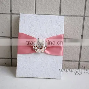 Elegant White Wedding Invitation Card Box With Pearl Brooch thumbnail-2