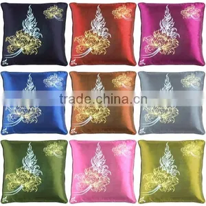 RARE Pillow Case Cushion Covers Silk Art Fabric Painting THAILAND FLOWERS thumbnail-4