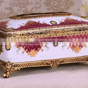 Luxury Red Color Ceramic Brass Carving Decorative Tissue Box thumbnail-1