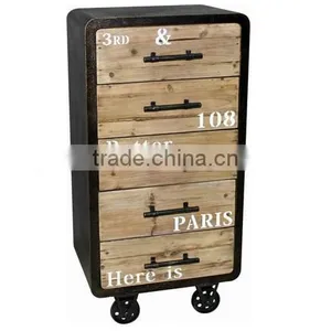 Rustic Loft Style 5 Drawer Cabinet With Wheels thumbnail-1