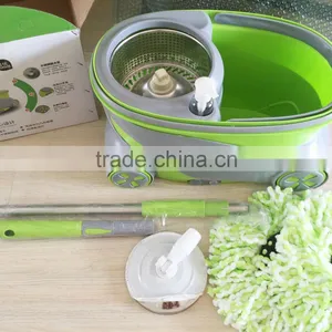 Portable Magic Mop With 2 Wheels SS Bucket Reusable Spin Mop Heads thumbnail-2