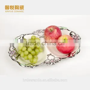 Wholesale Golden Electroplating Fruit Departed Plate,electorplate Golden Plate Ceramic Material thumbnail-1