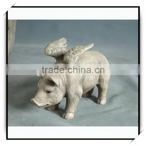 9.5 Inches Gray Resin Animal Sculpture - Flying Pig Angel Pig thumbnail-1