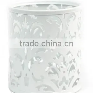 Round White Freestanding Metal Punched Pen Holder thumbnail-2