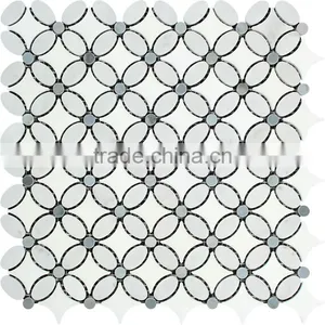 MM-CV291 Cut to Size Carrara Natural Floor White Flower Marble Mosaic Pattern thumbnail-1