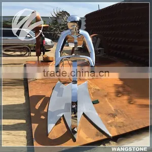 Stainless Steel Man Garden Bicycle Sculpture thumbnail-2
