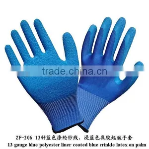 Blue Nylon Coated Latex Fashion Design Blue Safety Gloves thumbnail-1