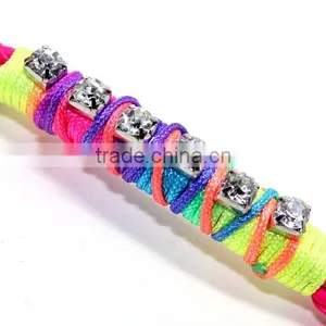 Clear Crystal Chain on Woven Leather Friendship Bracelet Rhinestone Chain Hand Woven in Silk Cord Boho Chic Trendy Bracelet thumbnail-3