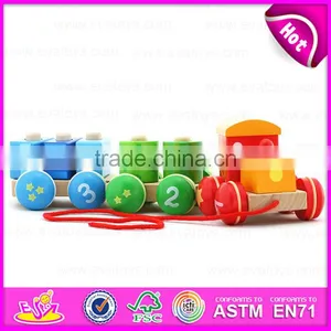 Colorful Wooden Pull Shape Block Train Toy for Kids,EN71 Top Sale Pull Line Toy Vehicle Wooden Toy Train OEM W05C025 thumbnail-1