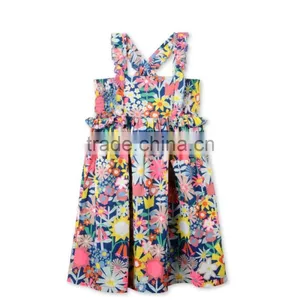 Bright Floral Collage Print Sleeveless Cotton Flower Girls Dress Boutique Girl Clothing Kids Party Dresses HSD5945 thumbnail-2