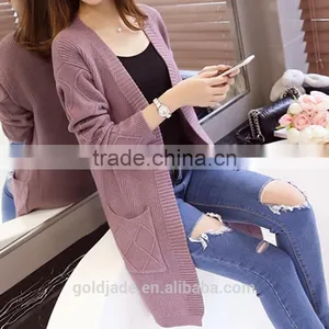 2016 Latest Sweater Designs Knitted Sweater Ladies Cardigan thumbnail-3