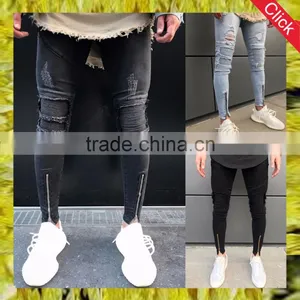 New Fashion Custom Zipper Design Top 10 Jeans Brands Men Ripped Skinny Jeans Wholesale thumbnail-1