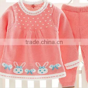 Latest Light Blue Pink Stylish Baby Girls Cotton Knitted Sweaters thumbnail-2
