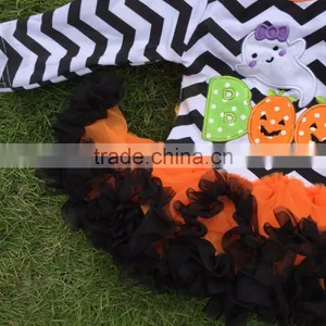 Girls Halloween Tutu Romper Girls BOO Tutu Romper Newborn Chevron Romper With Necklace and Headband thumbnail-4