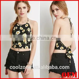 Fashion Fully Lined Print Top Wholesale Halter Sexy Woman Crop Top thumbnail-1
