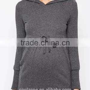 Relaxed Fit Longline Cut Hooded Sweatshirt for All Stages of Pregnancy thumbnail-4
