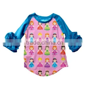 Fall High Quality 3/4 Sleeve Ruffle Raglan t Shirt Baby Kids Raglan Tee Custom Ruffle Sleeve Raglan thumbnail-1