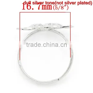 Copper Rings Adjustable Flower Silver Tone Hollow 16.7mm(US 6.25), 10PCs,Jewelry thumbnail-1