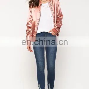 China Clothing Manufacturer Custom Plain Satin Bomber Jacket Wholesale thumbnail-5