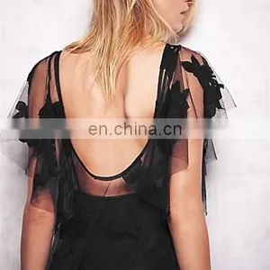 Lace Fabric SeeThrough Style Ballroom Dress Women BlackTulle Backless Sexy Mini Party Dress thumbnail-5