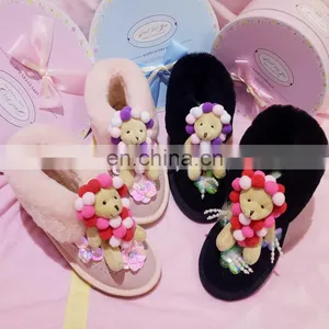 Aidocrystal Wholesale Black Pink 2016 New Style Cute Plush Bear Winter Warm Boots For Girls thumbnail-1