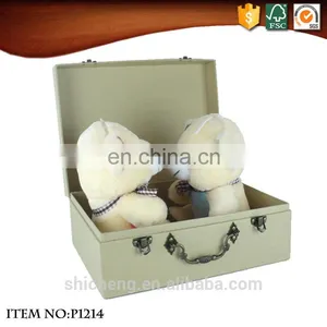 Decorative Pure Color Kraft Paper Cardboard Antique Metal Handles Suitcase Storage Box thumbnail-3