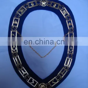 MASONIC REGALIA MASTER MASON BLUE HOUSE GOLD FINISH METAL CHAIN COLLAR thumbnail-1