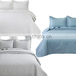 Lightweight 3 Pcs Full Size Solid Color Polyester Quilt Bedspread Set thumbnail-7
