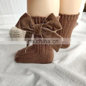2020ins Children Spain Autumn and Winter New Big Bow Woolen Baby Socks Solid Color Tube Socks thumbnail-2