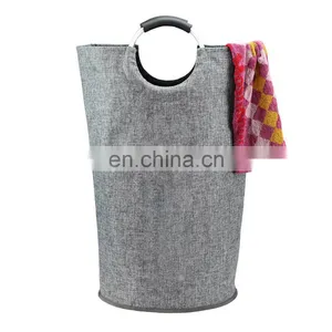Custom Logo Large Tote Laundry Basket Collapsible Fabric Laundry Hamper Dirty Clothes Bag With Round Handle thumbnail-2